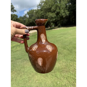 Vintage Leroux Jug Pitcher Ewer R-108 Stoneware Pottery Drip Glaze Brown